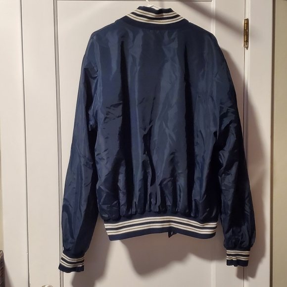 Vintage RENNOC Blank Varsity Bomber Jacket Dark Blue XL Sports Snap Buttons - Picture 2 of 3